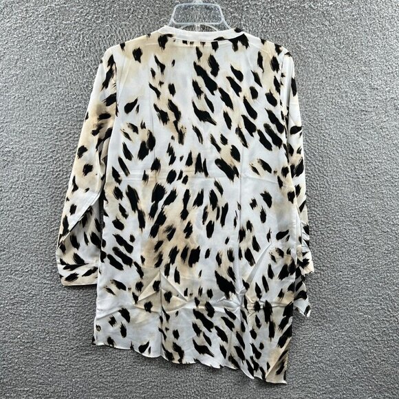 Chicos Womens Tunic Top 0 Small Petite Cream Brown Animal Print Sheer Shirt - Picture 2 of 11